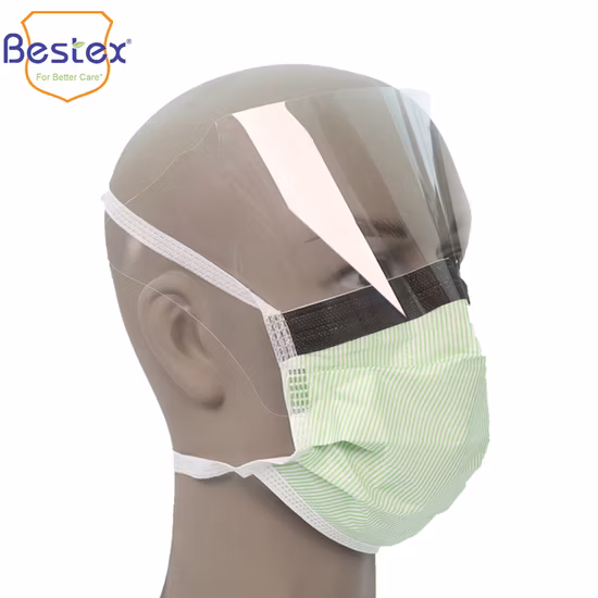 Medical Disposable Protective Anti Splash 4-Ply Surgical Face Mask with Shield Visor Ear-Loop